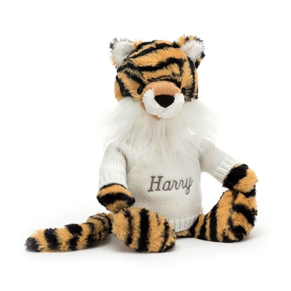 Bashful Tiger with Personalized Cream Jumper