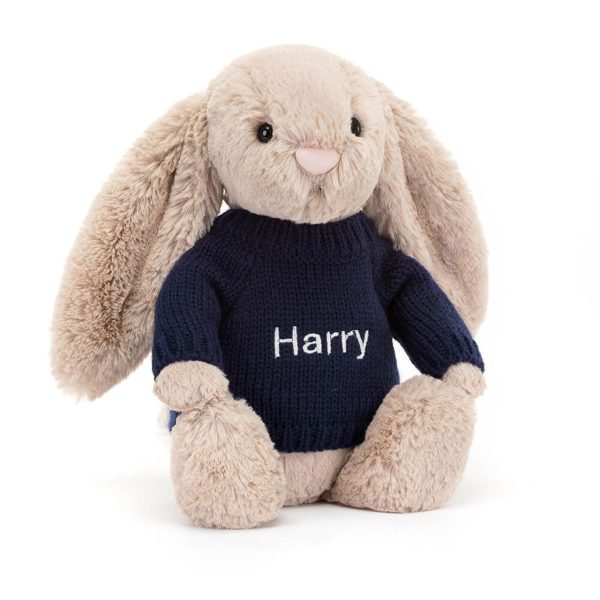 Bashful Beige Bunny with Personalized Navy Jumper
