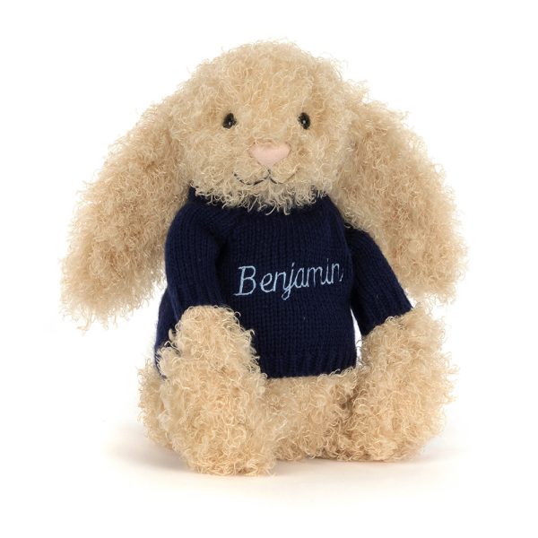 Bashful Luxe Bunny Curly with Personalized Navy Jumper